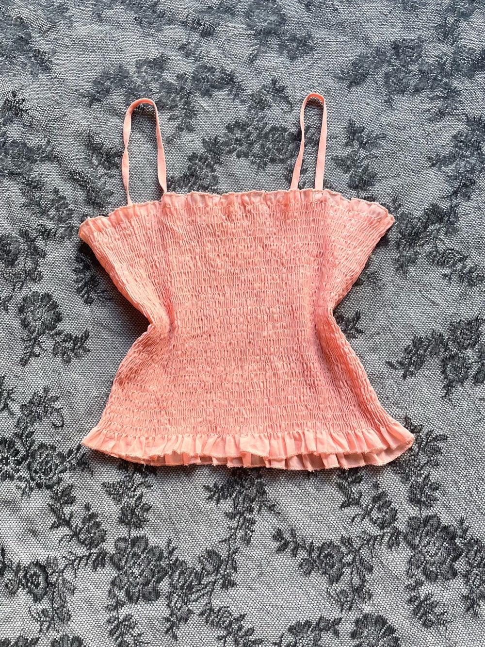 Peachy Pink Shirred Ruffle Cami Top